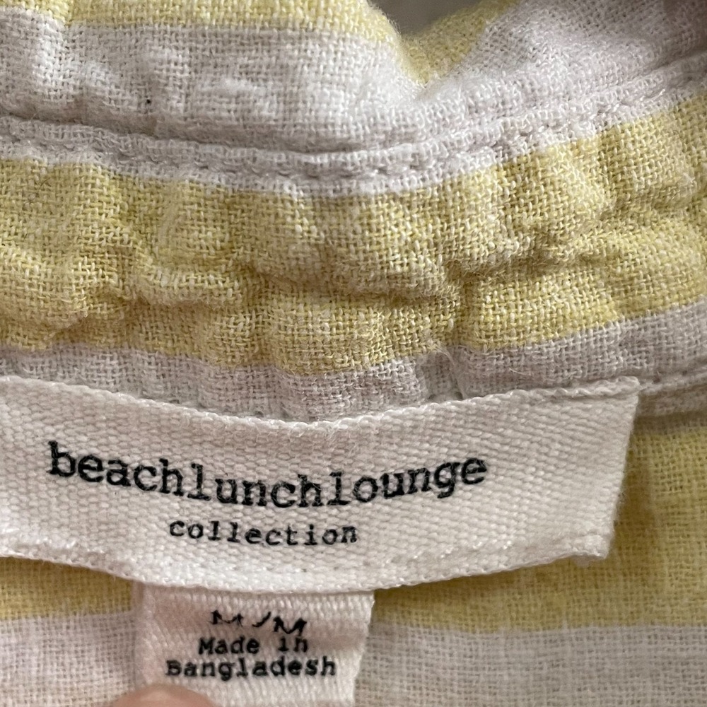 Yellow Stripe Button Front Linen Blend Top Rolled Sleeve Coastal Casual Resort M - Picture 6 of 11